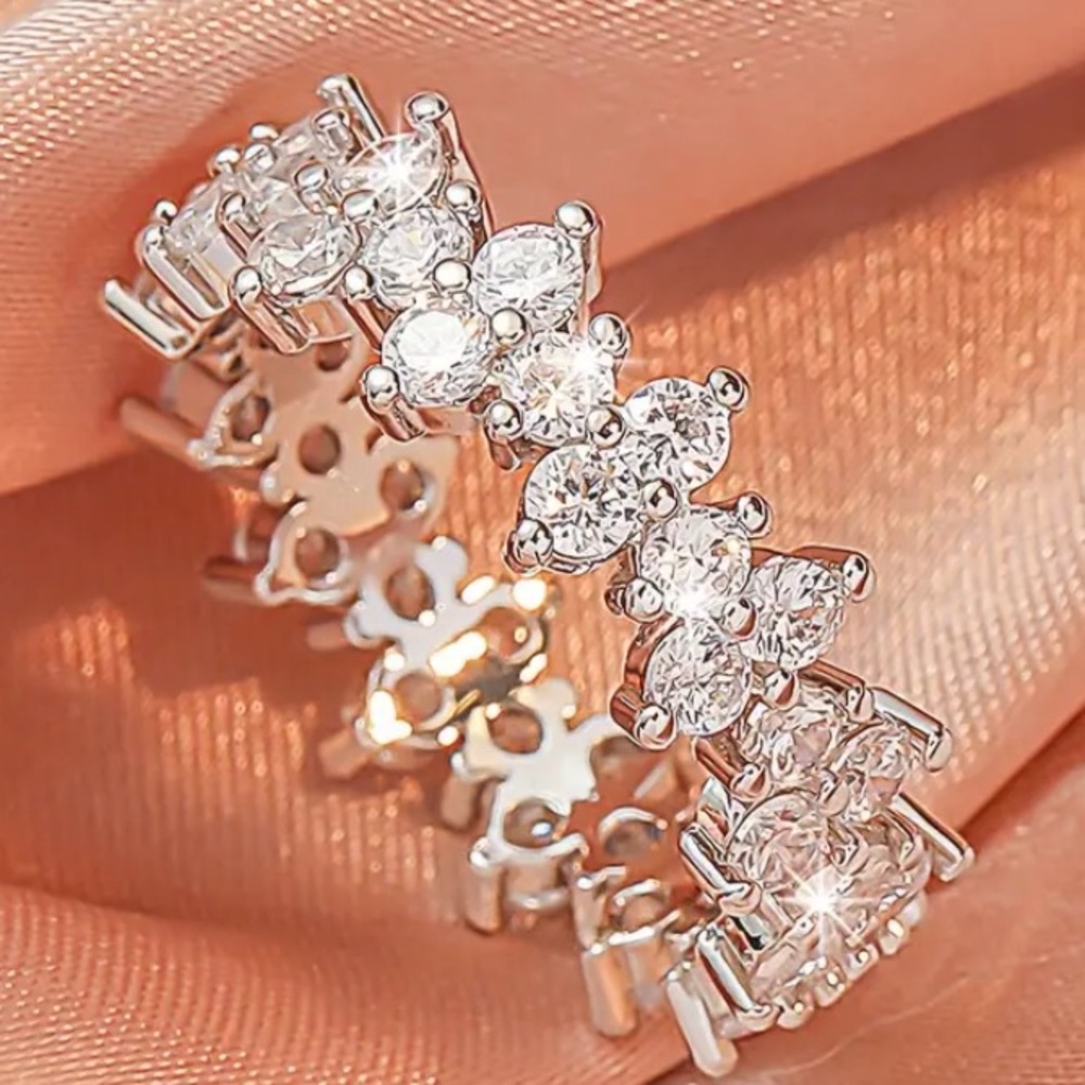 - Eternity Ring-14k White Gold Plated& Pave Crystals Moissanite Sizes 7 or 9